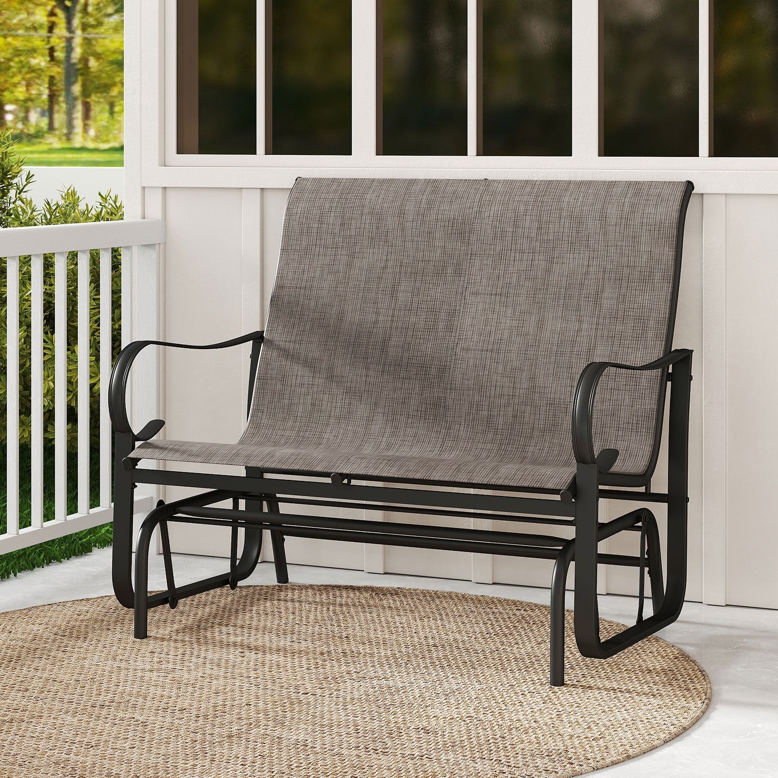 2-Person Outdoor Glider Bench with High Backrest, Brown Patio Rocking Chairs & Gliders at Gallery Canada