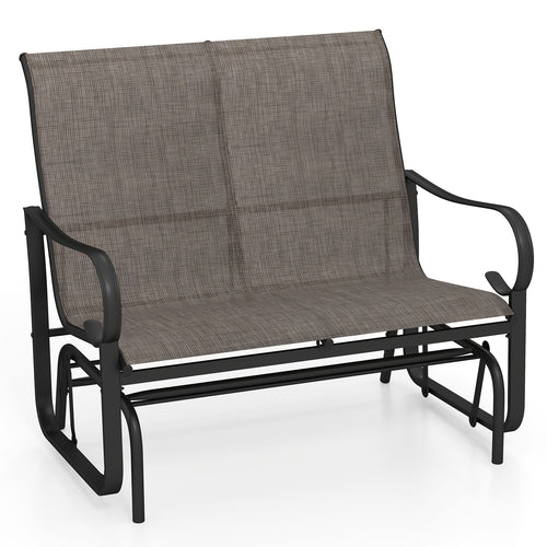 2-Person Outdoor Glider Bench with High Backrest, Brown
