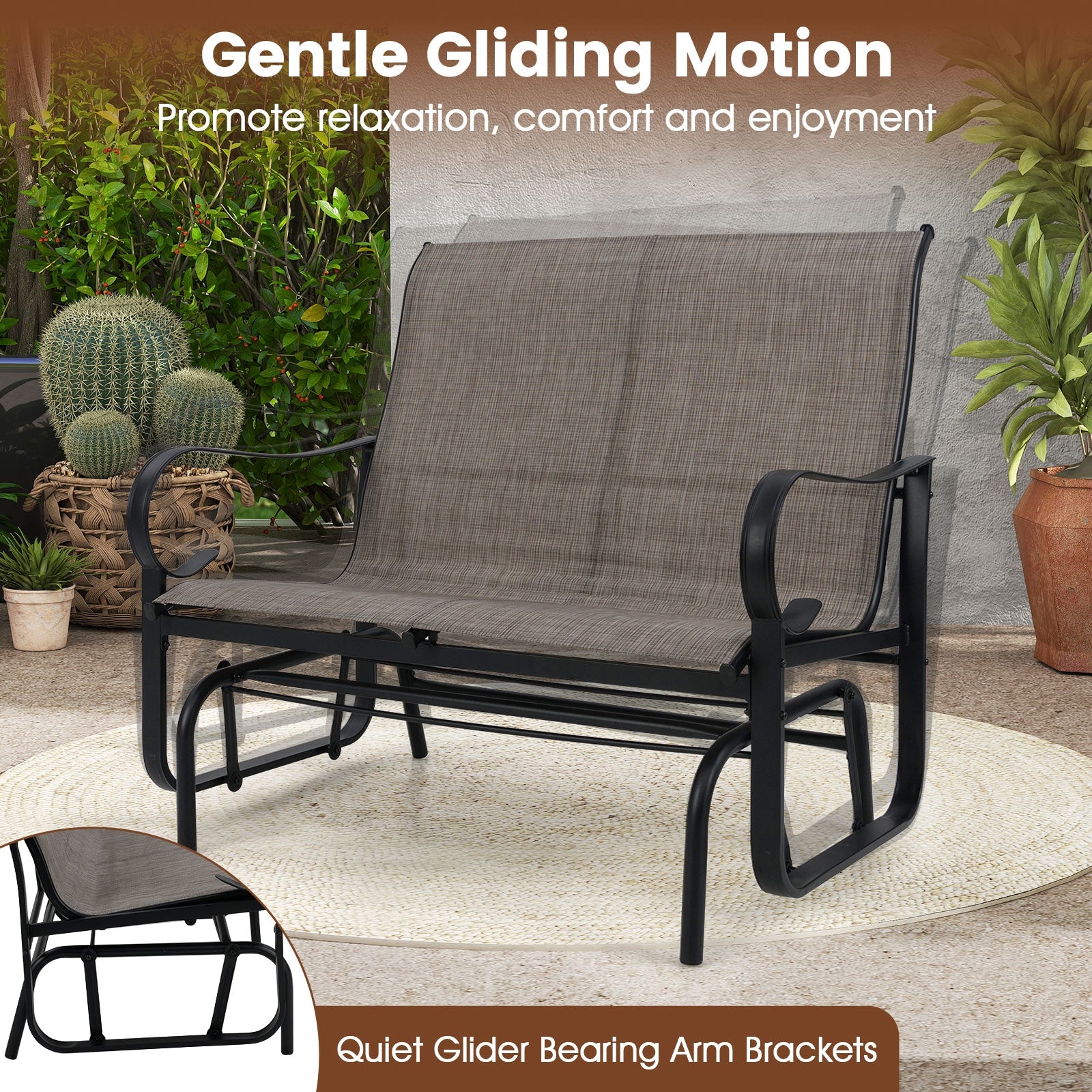 2-Person Outdoor Glider Bench with High Backrest, Brown Patio Rocking Chairs & Gliders at Gallery Canada