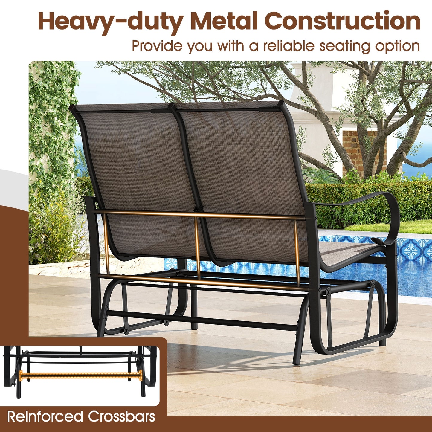 2-Person Outdoor Glider Bench with High Backrest, Brown Patio Rocking Chairs & Gliders at Gallery Canada