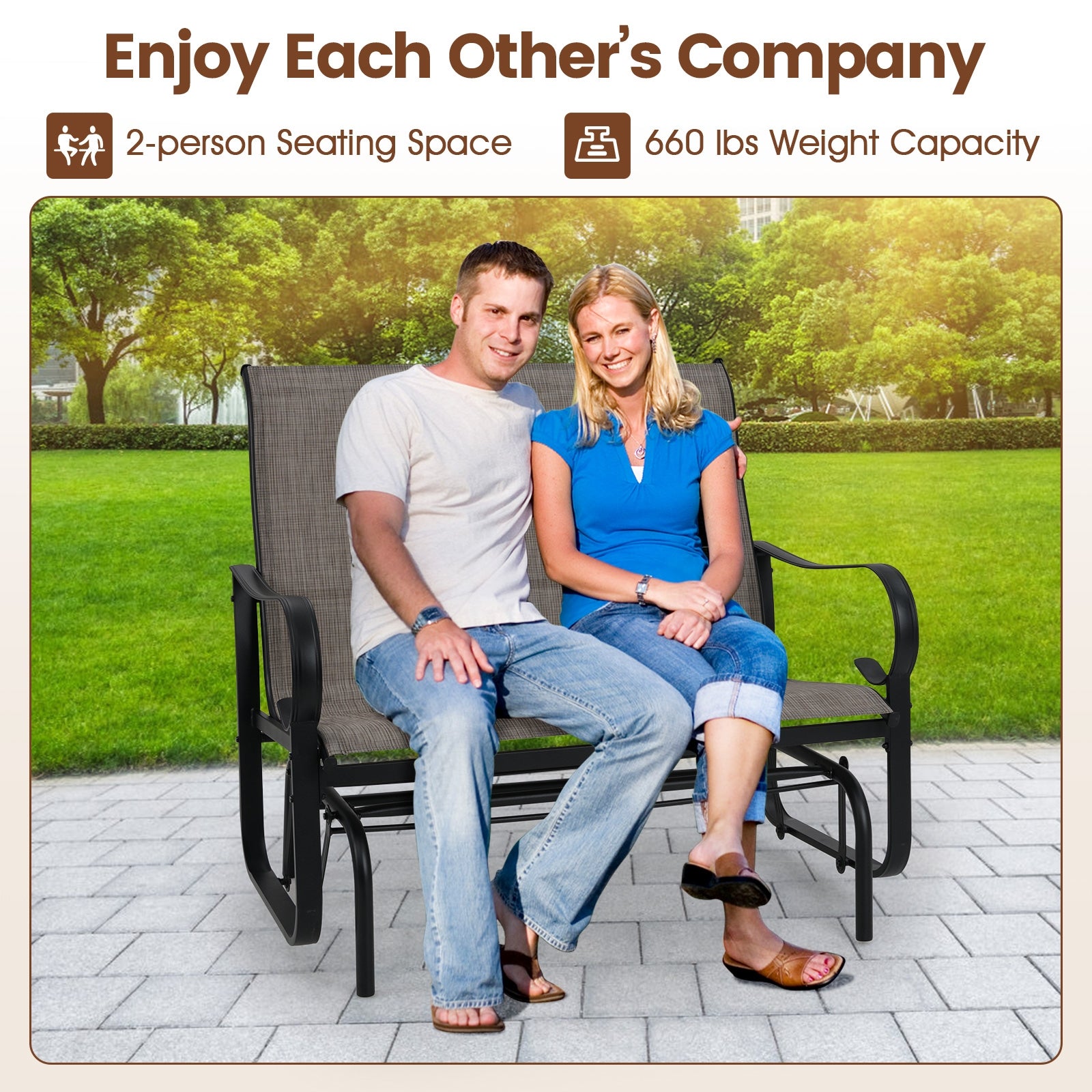 2-Person Outdoor Glider Bench with High Backrest, Brown Patio Rocking Chairs & Gliders at Gallery Canada