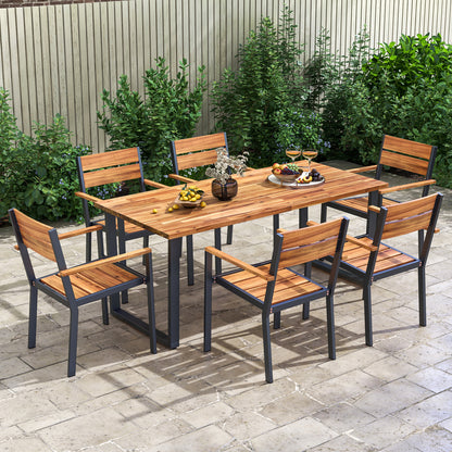 2 piece Outside Patio Dining Chair with Acacia Armrest for Backyard Garden