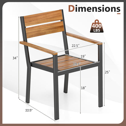 2 piece Outside Patio Dining Chair with Acacia Armrest for Backyard Garden