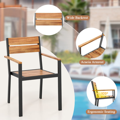 2 piece Outside Patio Dining Chair with Acacia Armrest for Backyard Garden