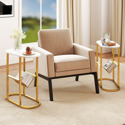 2-tier Industrial Oval Side Table with Mesh Shelf, White End & Side Tables at Gallery Canada