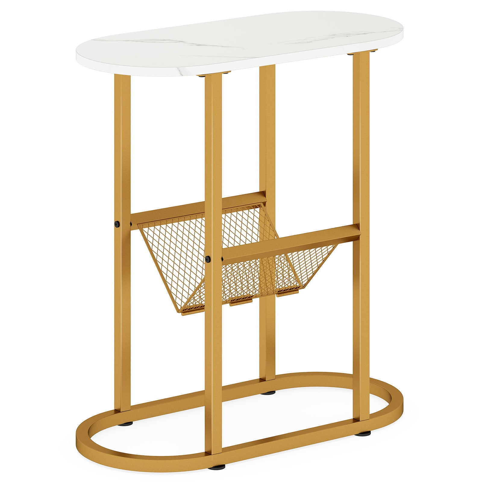 2-tier Industrial Oval Side Table with Mesh Shelf, White End & Side Tables at Gallery Canada