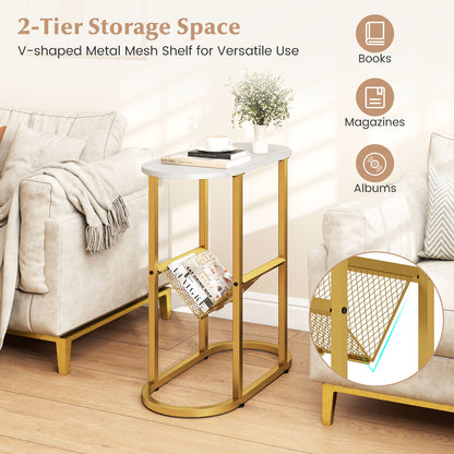 2-tier Industrial Oval Side Table with Mesh Shelf, White End & Side Tables at Gallery Canada