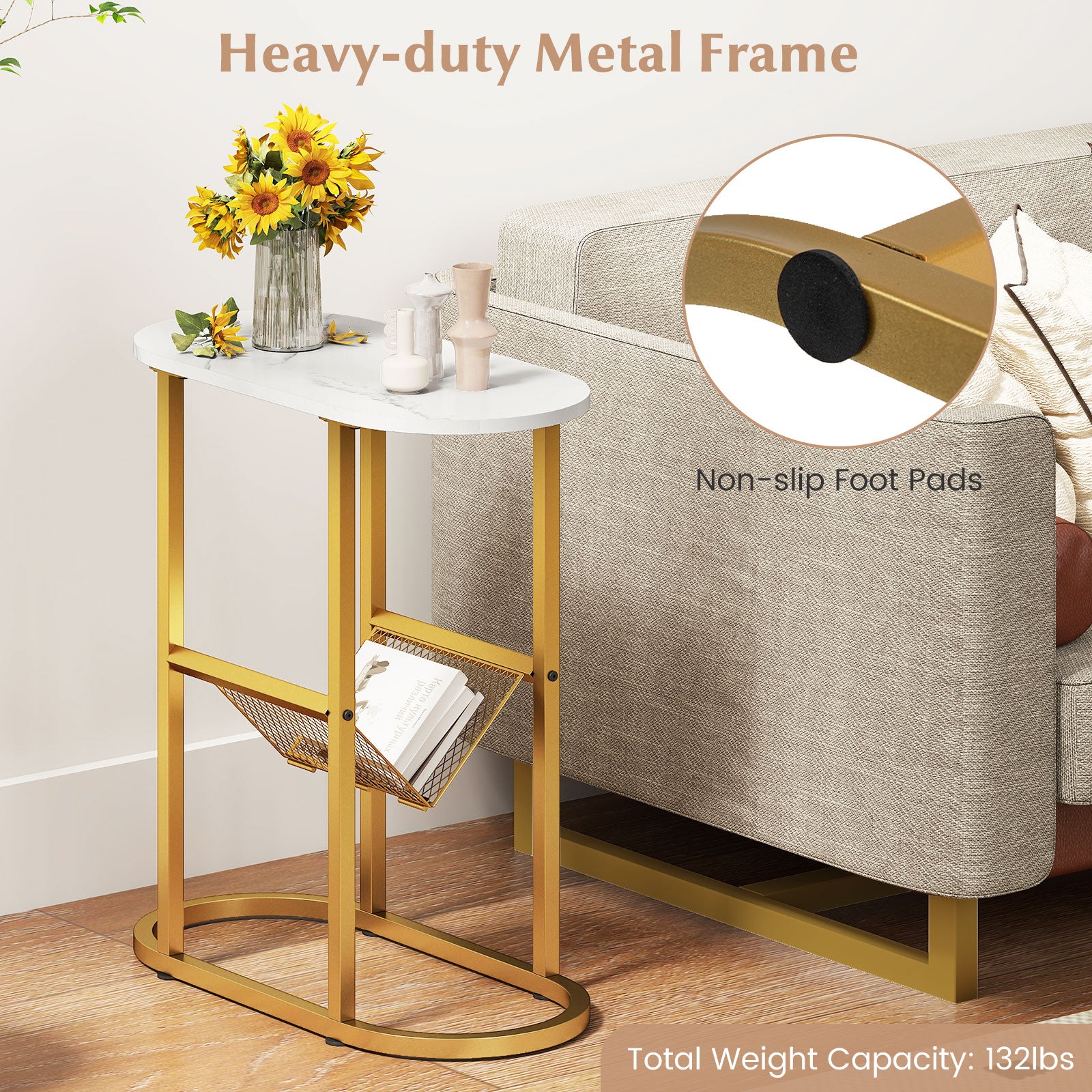 2-tier Industrial Oval Side Table with Mesh Shelf, White End & Side Tables at Gallery Canada