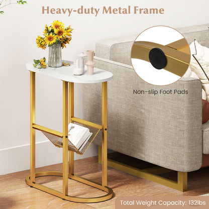 2-tier Industrial Oval Side Table with Mesh Shelf, White End & Side Tables at Gallery Canada