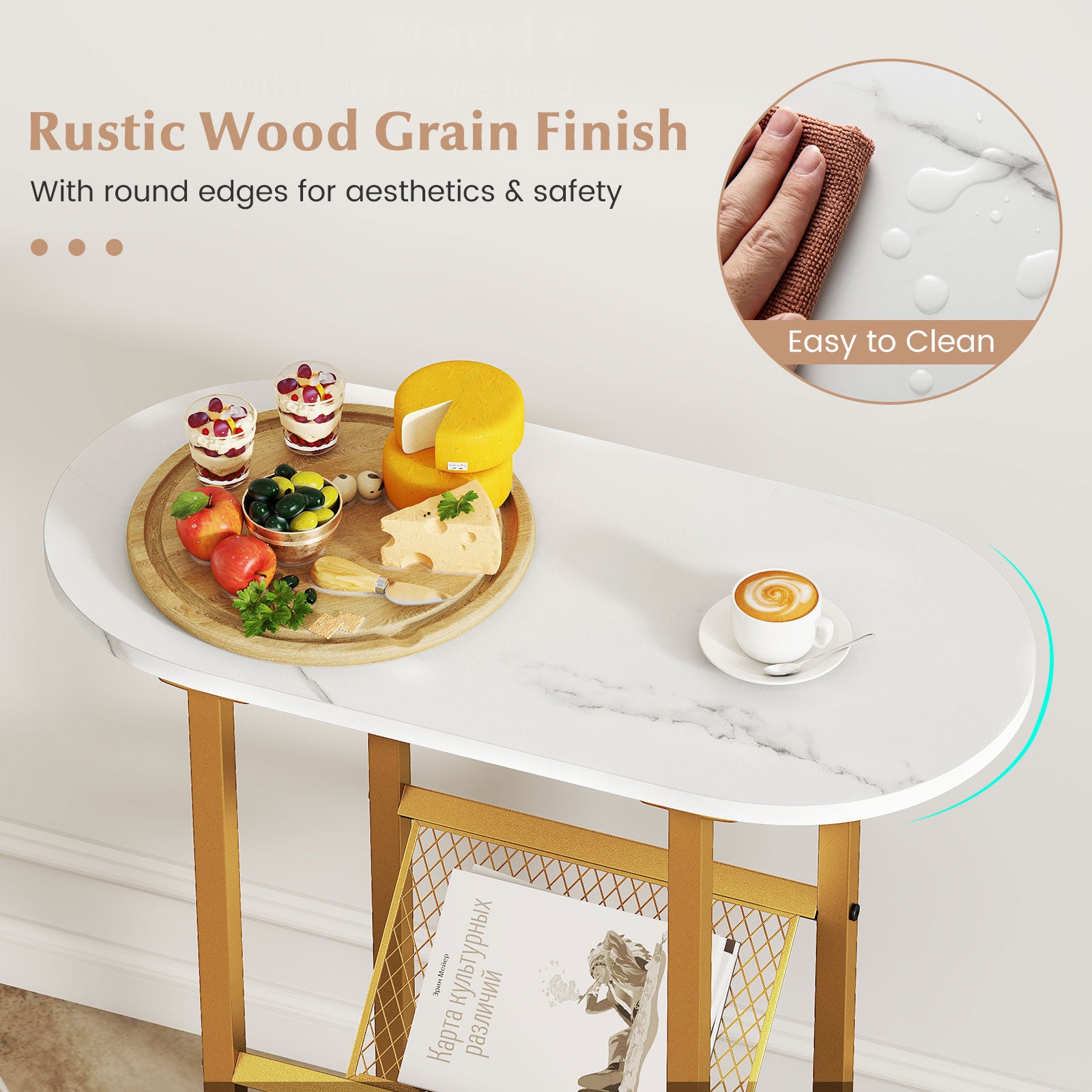 2-tier Industrial Oval Side Table with Mesh Shelf, White End & Side Tables at Gallery Canada