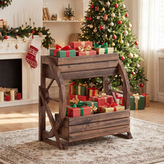 2-tier Raised Garden Bed Rustic Wood Wagon Planter with Drainage Holes and Semi-wheels, Coffee Raised Garden Beds Coffee at Gallery Canada