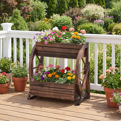 2-tier Raised Garden Bed Rustic Wood Wagon Planter with Drainage Holes and Semi-wheels, Coffee Raised Garden Beds at Gallery Canada
