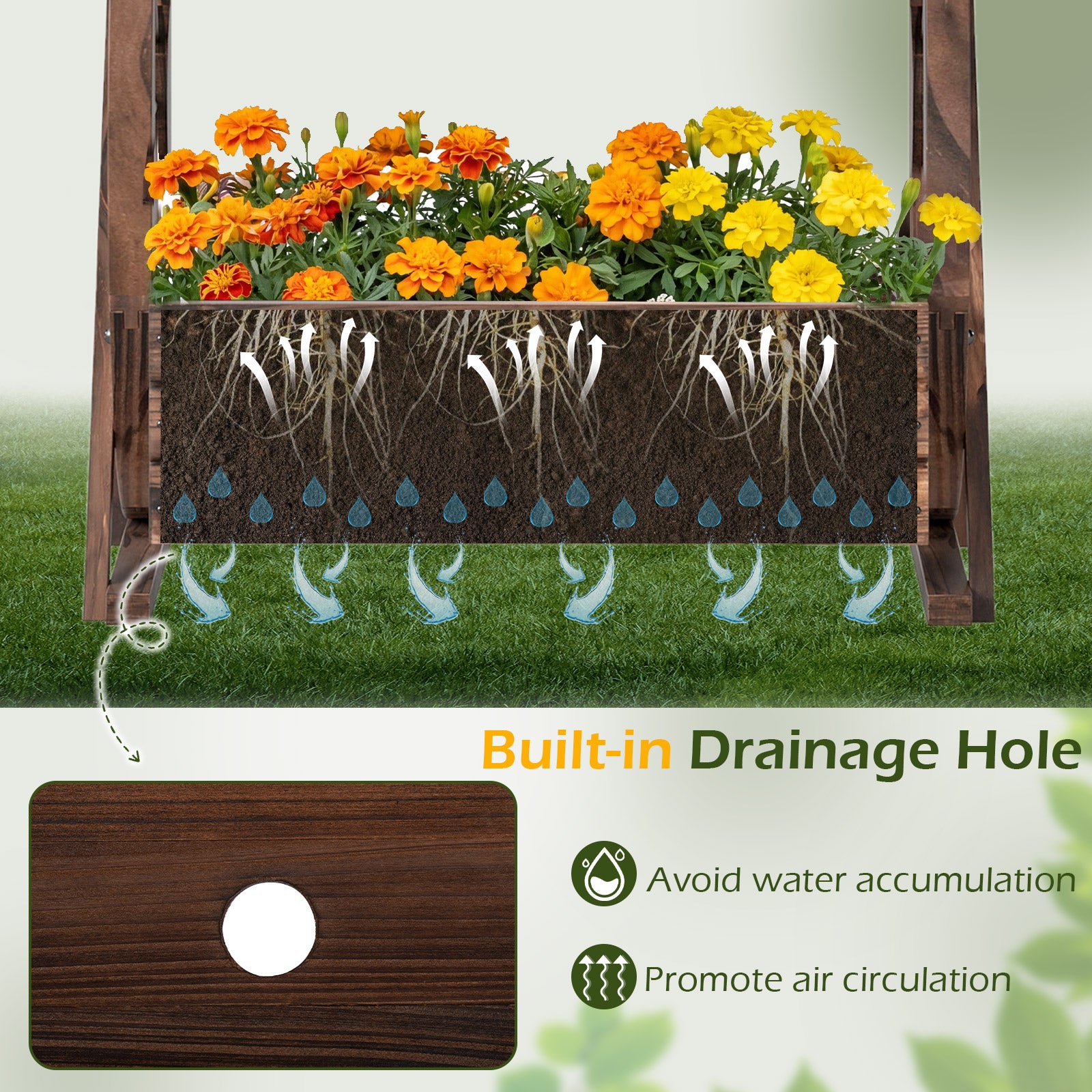 2-tier Raised Garden Bed Rustic Wood Wagon Planter with Drainage Holes and Semi-wheels, Coffee Raised Garden Beds at Gallery Canada