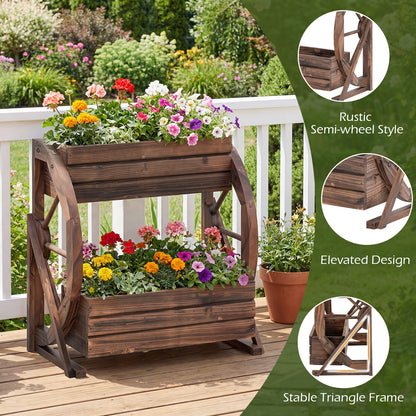 2-tier Raised Garden Bed Rustic Wood Wagon Planter with Drainage Holes and Semi-wheels, Coffee Raised Garden Beds at Gallery Canada