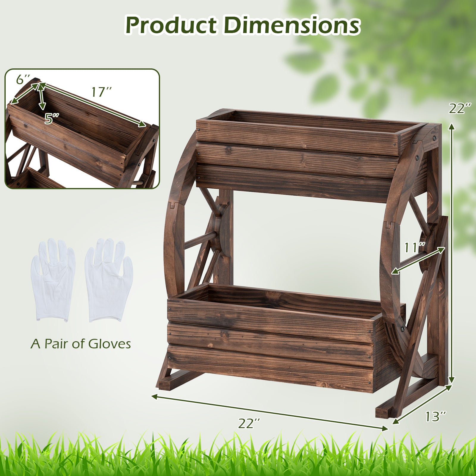 2-tier Raised Garden Bed Rustic Wood Wagon Planter with Drainage Holes and Semi-wheels, Coffee Raised Garden Beds at Gallery Canada