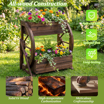 2-tier Raised Garden Bed Rustic Wood Wagon Planter with Drainage Holes and Semi-wheels, Coffee Raised Garden Beds at Gallery Canada