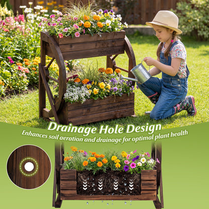 2-tier Raised Garden Bed Rustic Wood Wagon Planter with Drainage Holes and Semi-wheels, Coffee Raised Garden Beds at Gallery Canada