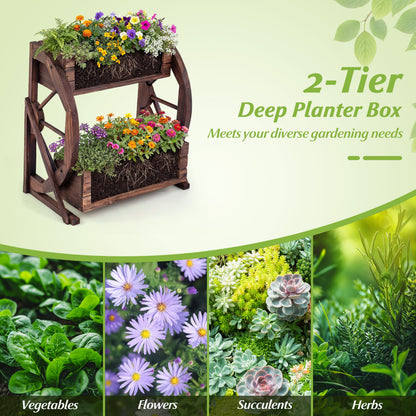 2-tier Raised Garden Bed Rustic Wood Wagon Planter with Drainage Holes and Semi-wheels, Coffee Raised Garden Beds at Gallery Canada