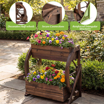 2-tier Raised Garden Bed Rustic Wood Wagon Planter with Drainage Holes and Semi-wheels, Coffee Raised Garden Beds at Gallery Canada
