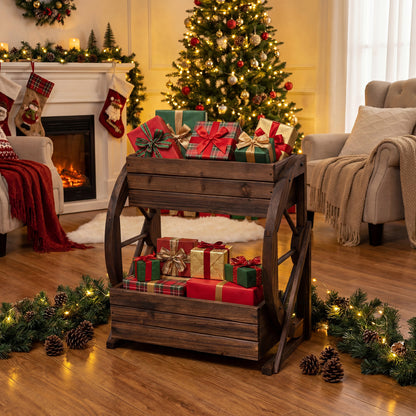 2-tier Raised Garden Bed Rustic Wood Wagon Planter with Drainage Holes and Semi-wheels, Coffee Raised Garden Beds at Gallery Canada