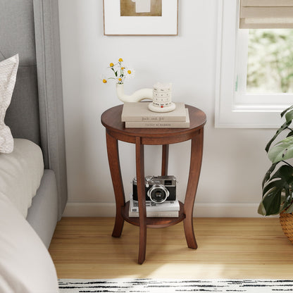 2-tier Round End Table with Solid Wood Legs, Walnut Living Room at Gallery Canada