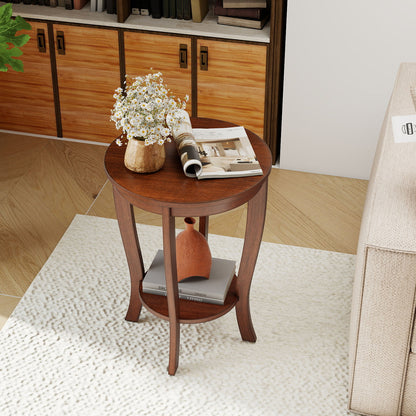 2-tier Round End Table with Solid Wood Legs, Walnut Living Room at Gallery Canada