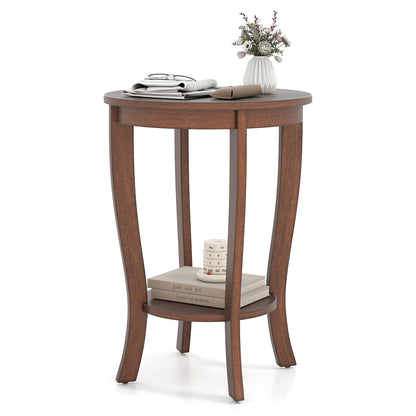 2-tier Round End Table with Solid Wood Legs, Walnut Living Room Walnut at Gallery Canada