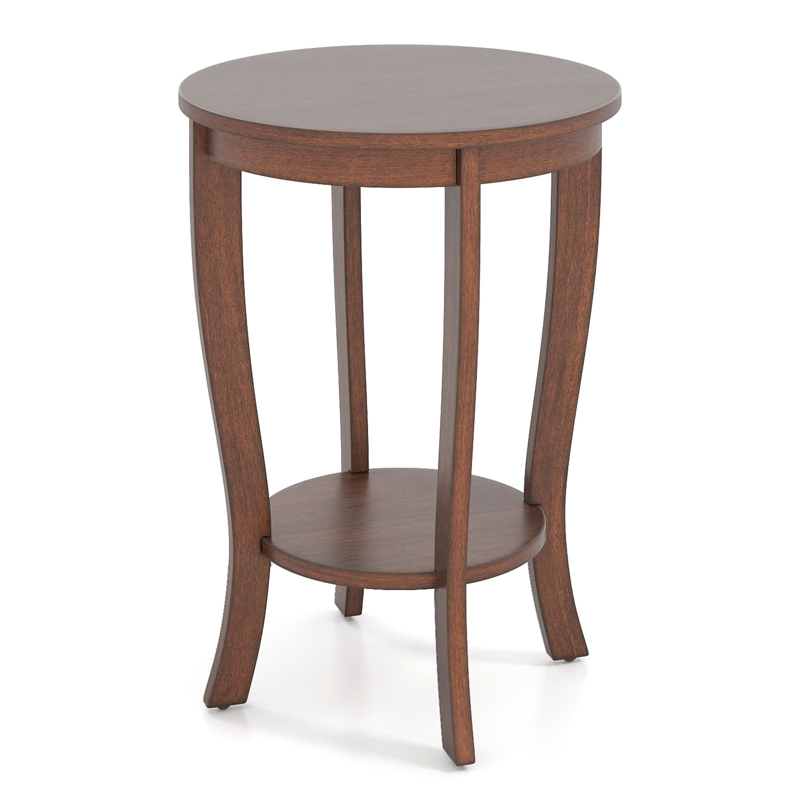 2-tier Round End Table with Solid Wood Legs, Walnut Living Room at Gallery Canada