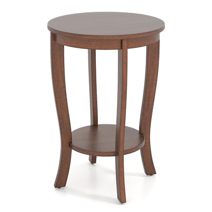 2-tier Round End Table with Solid Wood Legs, Walnut Living Room at Gallery Canada