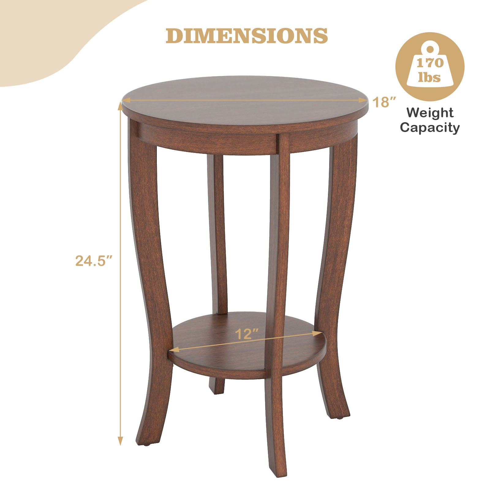2-tier Round End Table with Solid Wood Legs, Walnut Living Room at Gallery Canada