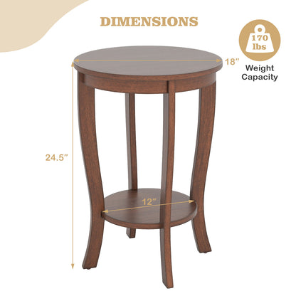 2-tier Round End Table with Solid Wood Legs, Walnut Living Room at Gallery Canada