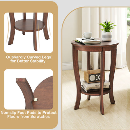 2-tier Round End Table with Solid Wood Legs, Walnut Living Room at Gallery Canada