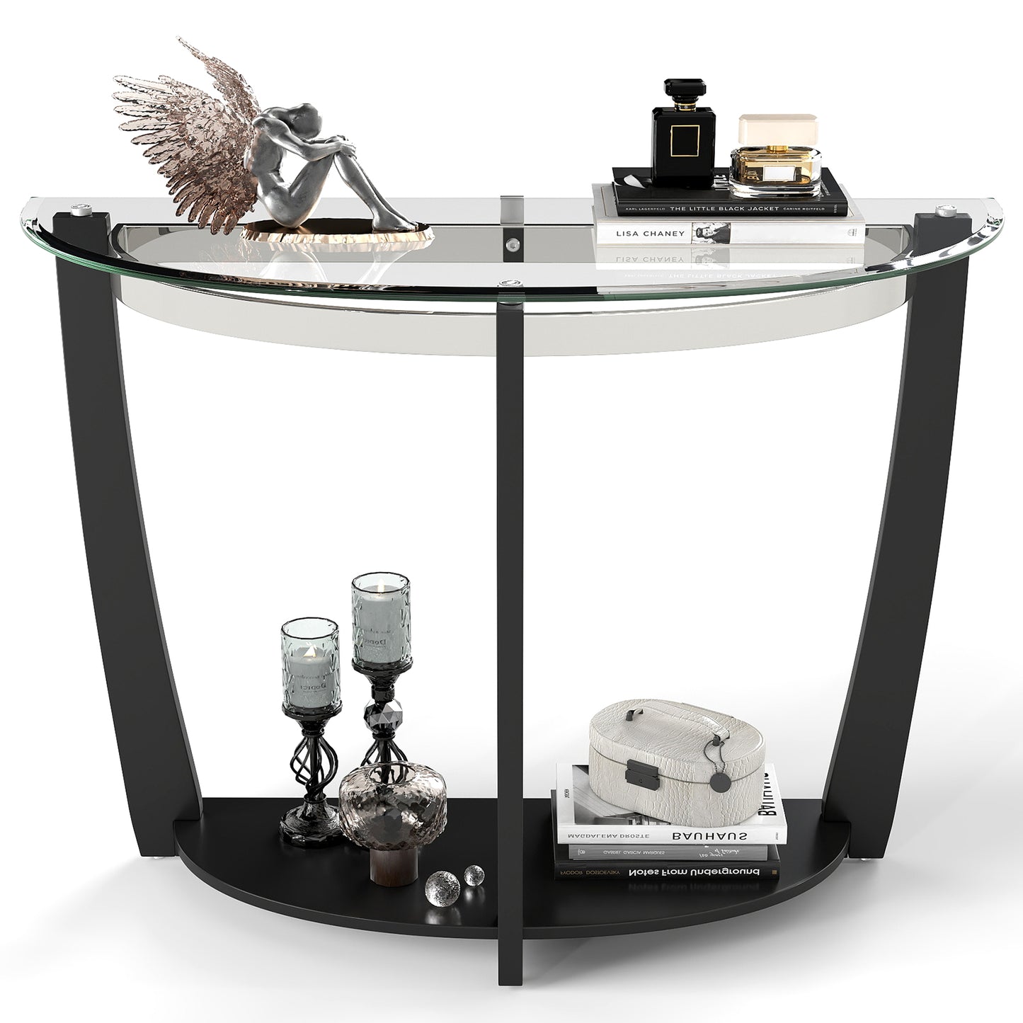 2-tier Tempered Glass Console Table with Clear Glass Top and Open Shelf, Black End & Side Tables Black at Gallery Canada