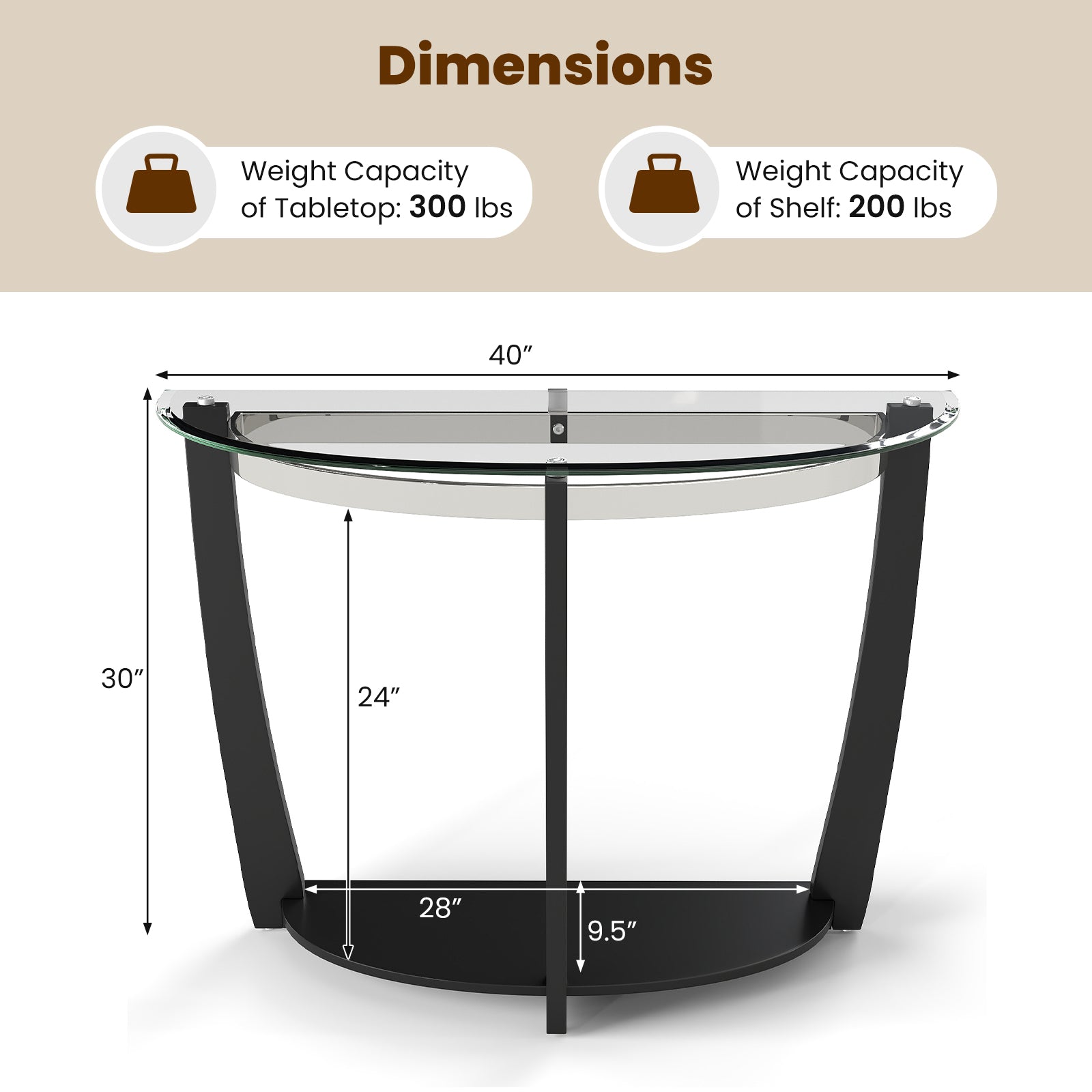 2-tier Tempered Glass Console Table with Clear Glass Top and Open Shelf, Black End & Side Tables at Gallery Canada
