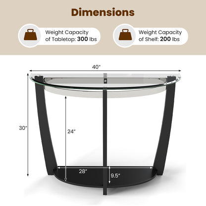2-tier Tempered Glass Console Table with Clear Glass Top and Open Shelf, Black End & Side Tables at Gallery Canada