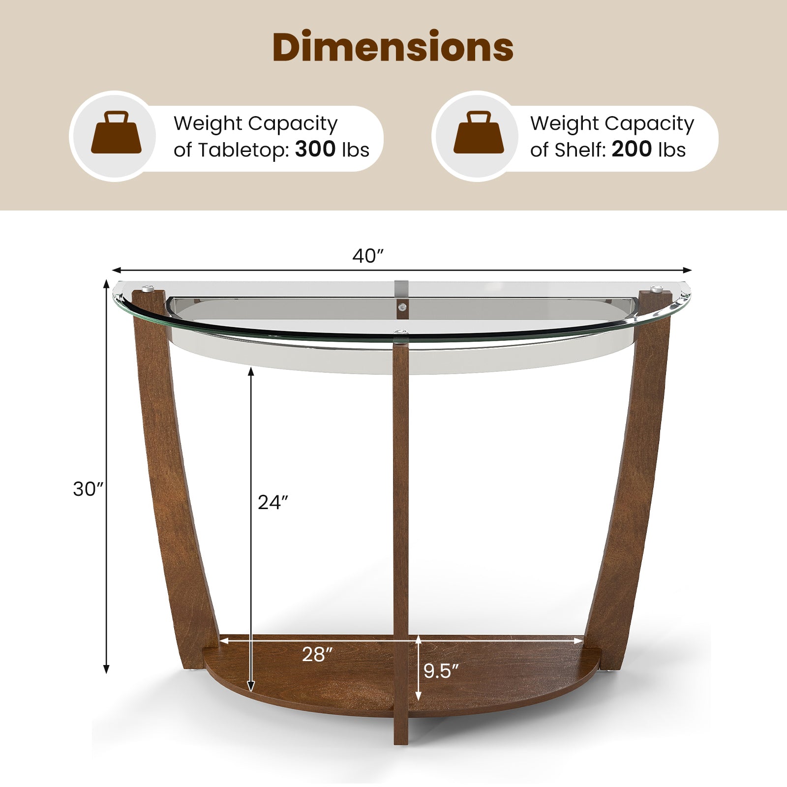 2-tier Tempered Glass Console Table with Clear Glass Top and Open Shelf, Walnut End & Side Tables at Gallery Canada