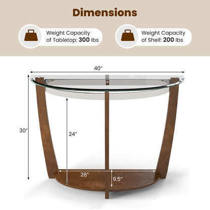 2-tier Tempered Glass Console Table with Clear Glass Top and Open Shelf, Walnut End & Side Tables at Gallery Canada