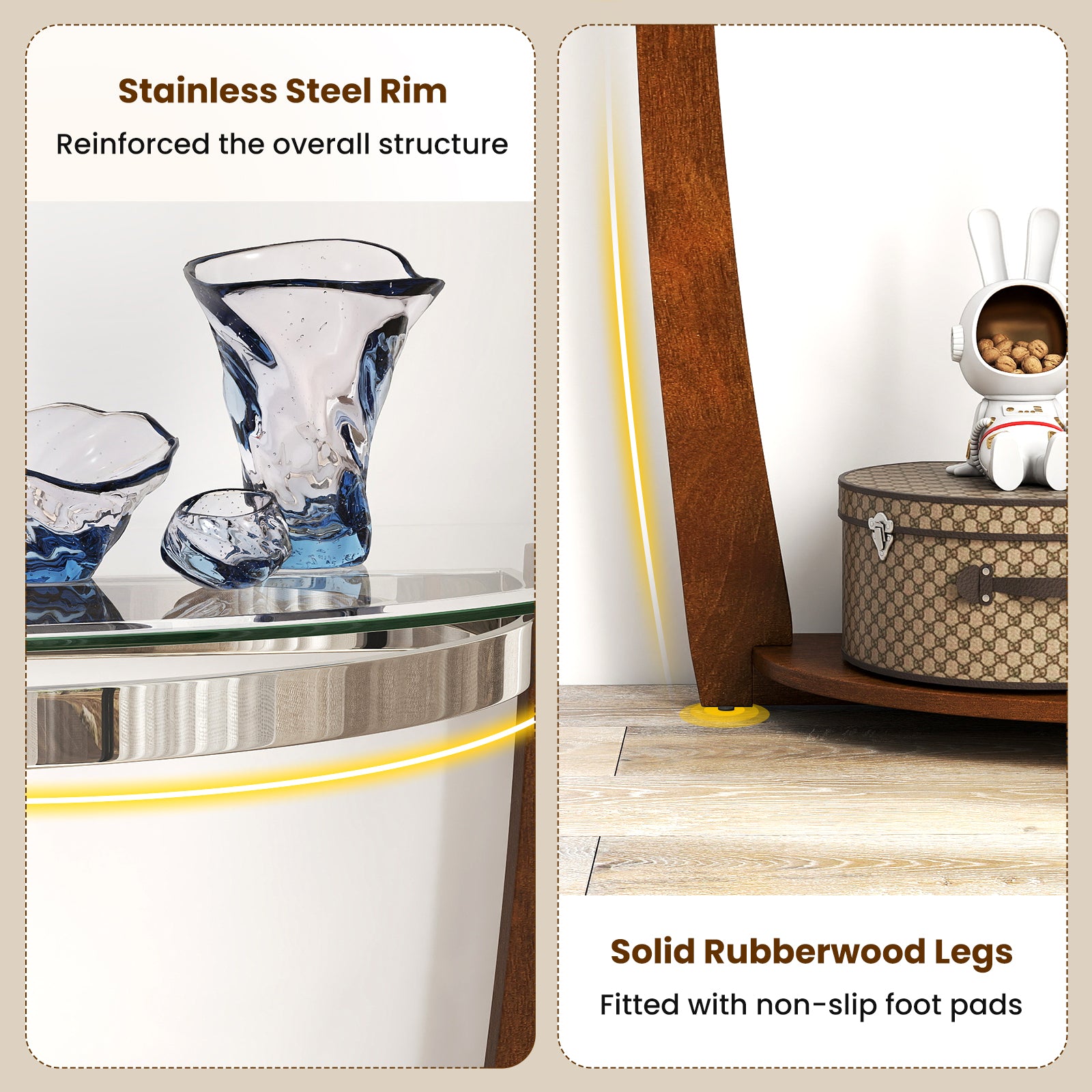 2-tier Tempered Glass Console Table with Clear Glass Top and Open Shelf, Walnut End & Side Tables at Gallery Canada