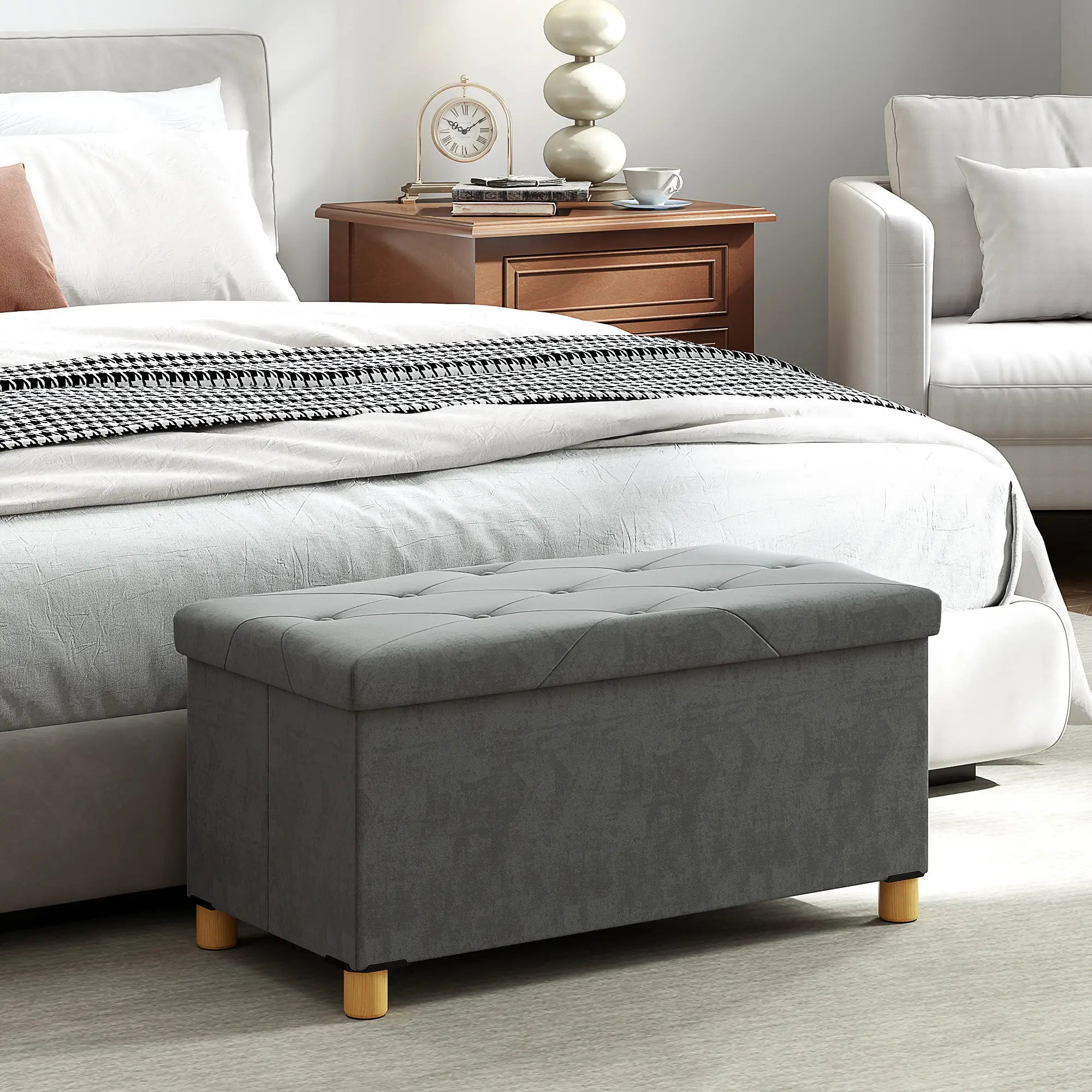 Storage Ottoman Bench, Velvet Upholstered Foldable Footrest, Wood Legs Storage Ottomans & Benches at Gallery Canada