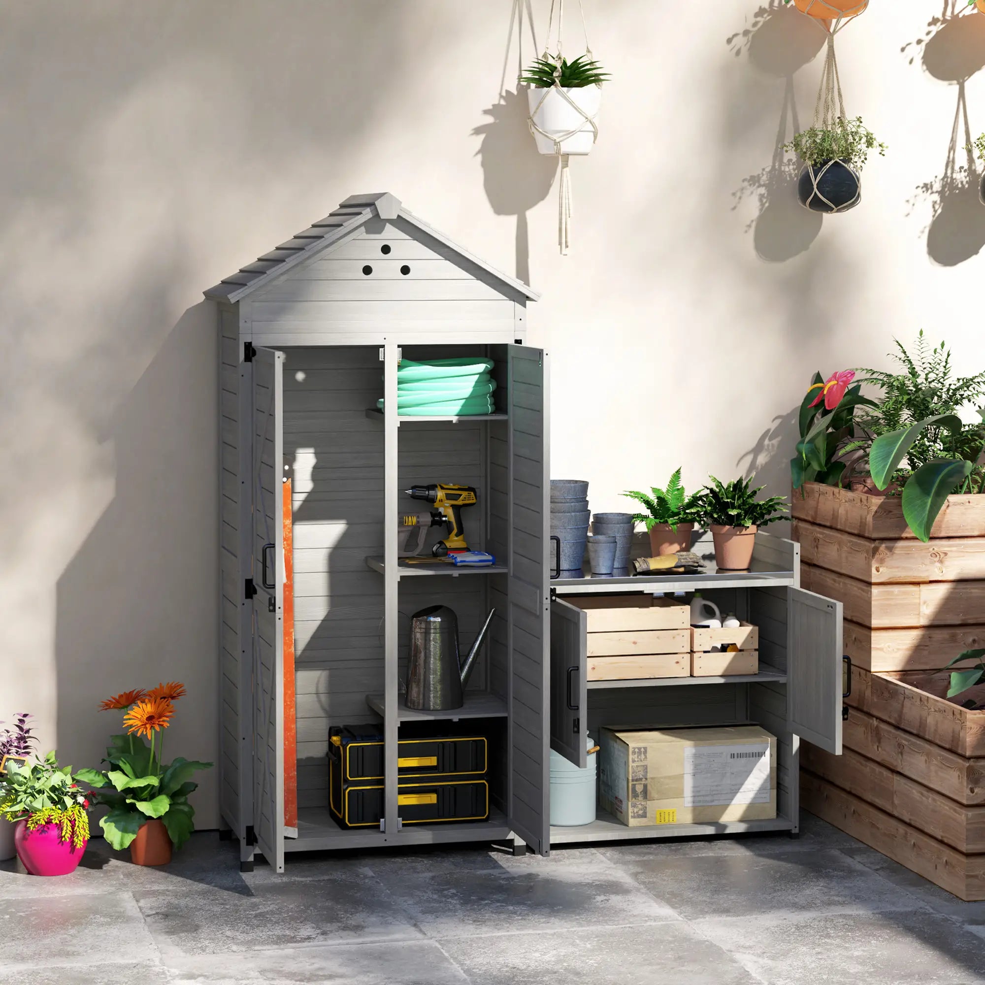 Outdoor Storage Cabinet, Wood Garden Shed with Shelves, 2-in-1 Sheds at Gallery Canada