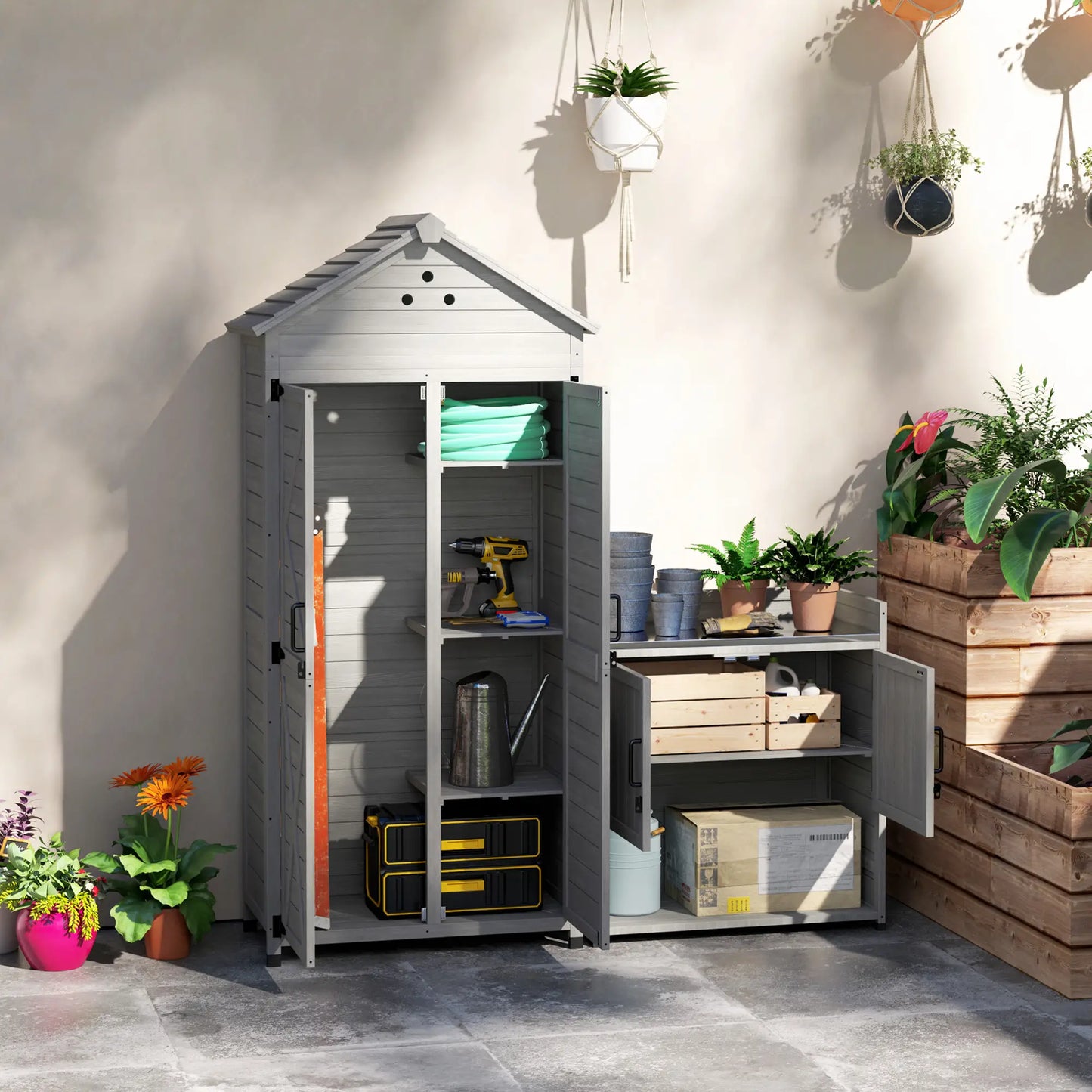 Outdoor Storage Cabinet, Wood Garden Shed with Shelves, 2-in-1 Sheds at Gallery Canada