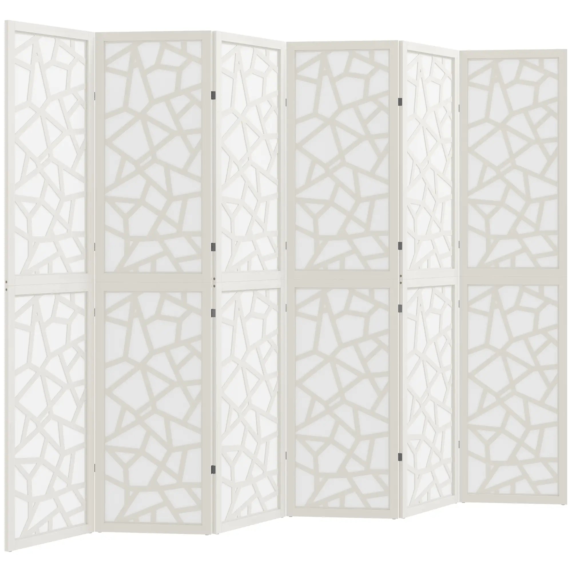 6 Panel Room Divider, 5.6 FT, Geometric Pattern Privacy Screen, White Room Dividers White at Gallery Canada
