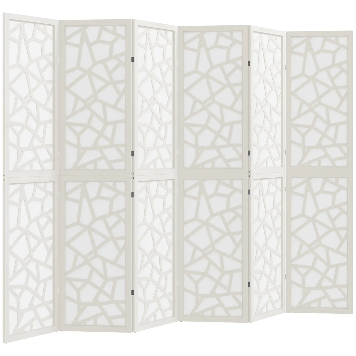 6 Panel Room Divider, 5.6 FT, Geometric Pattern Privacy Screen, White Room Dividers White at Gallery Canada