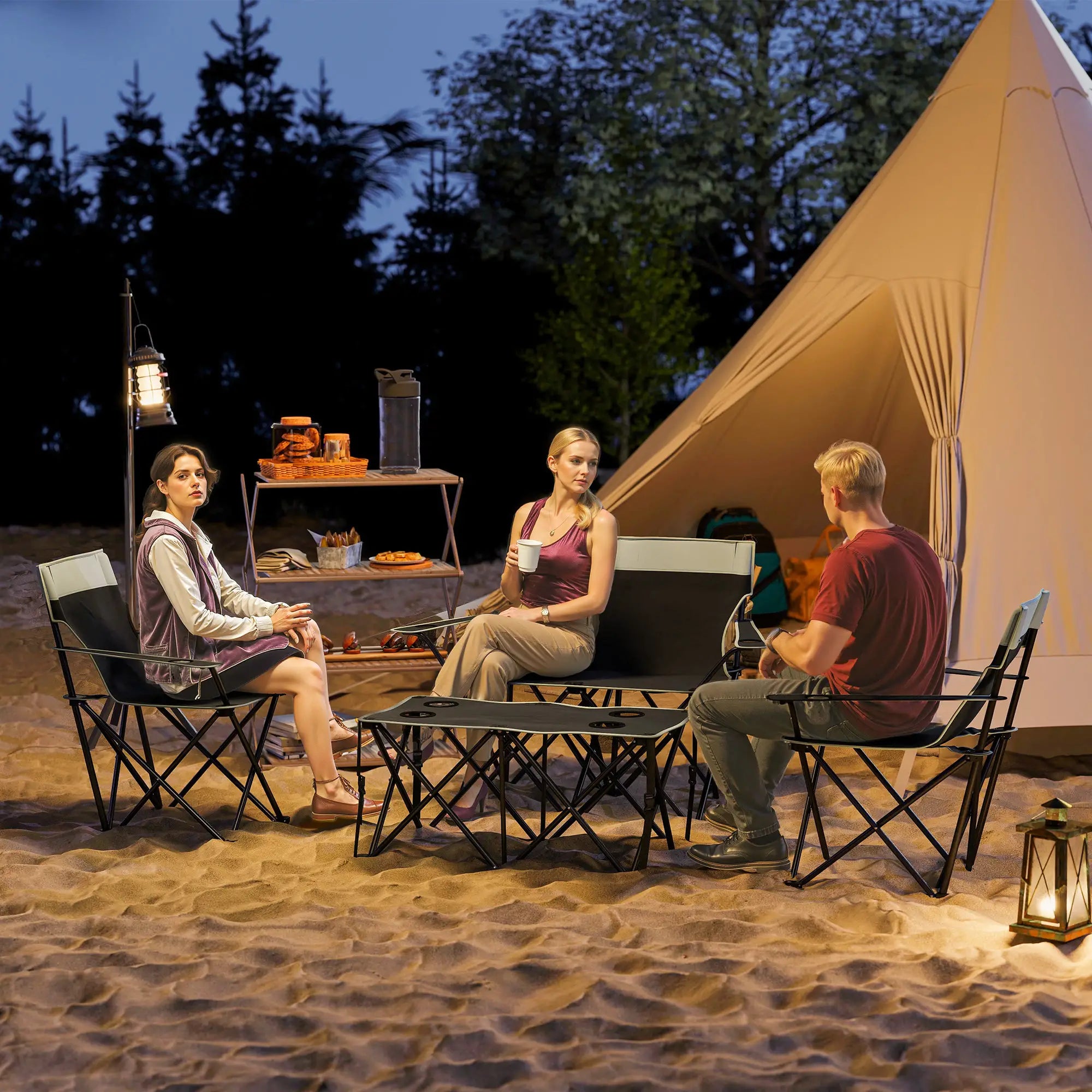 4 Piece Folding Camping Table and Chairs, Outdoor Set, Grey Picnic Tables & Camping Chairs at Gallery Canada