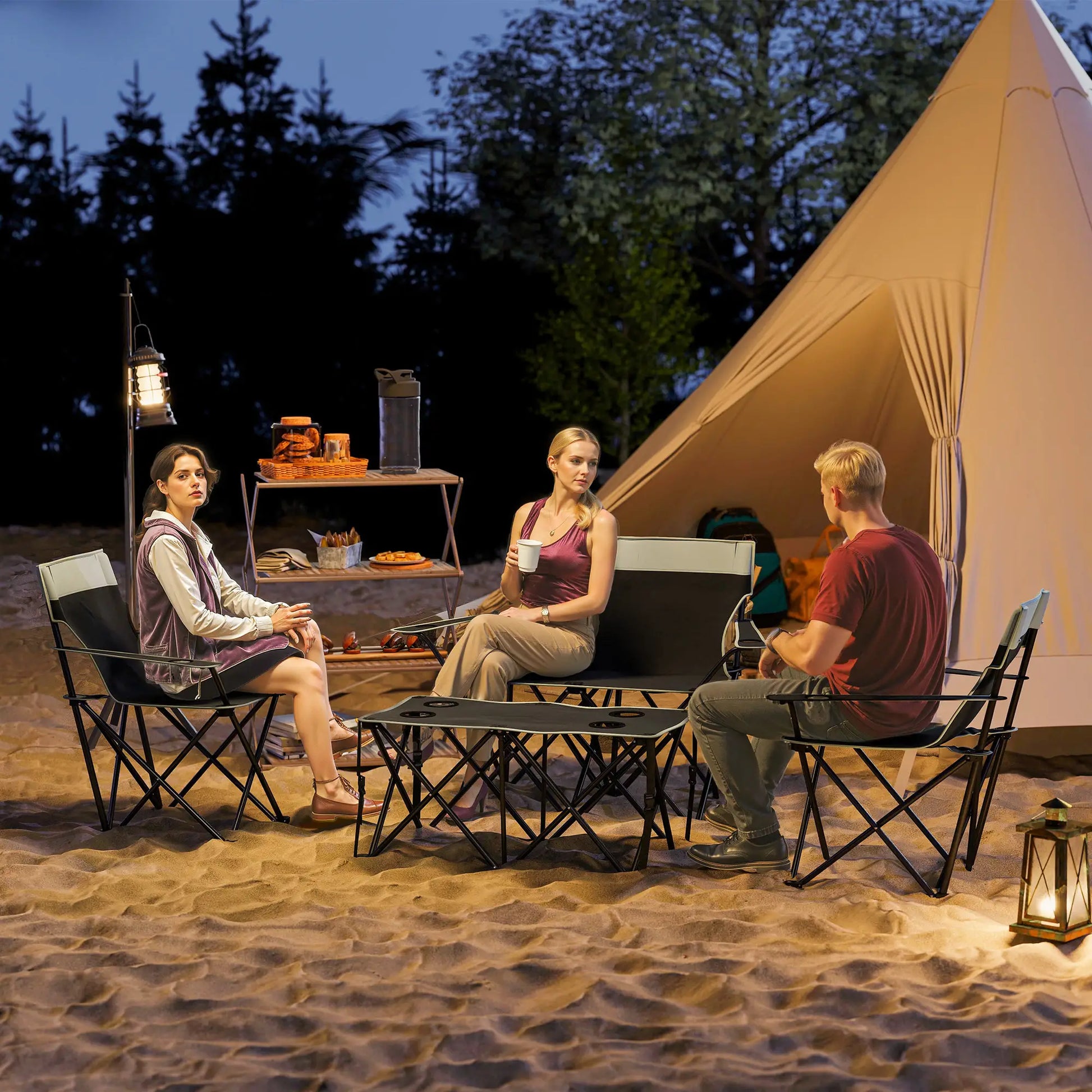 4 Piece Folding Camping Table and Chairs, Outdoor Set, Grey Picnic Tables & Camping Chairs at Gallery Canada