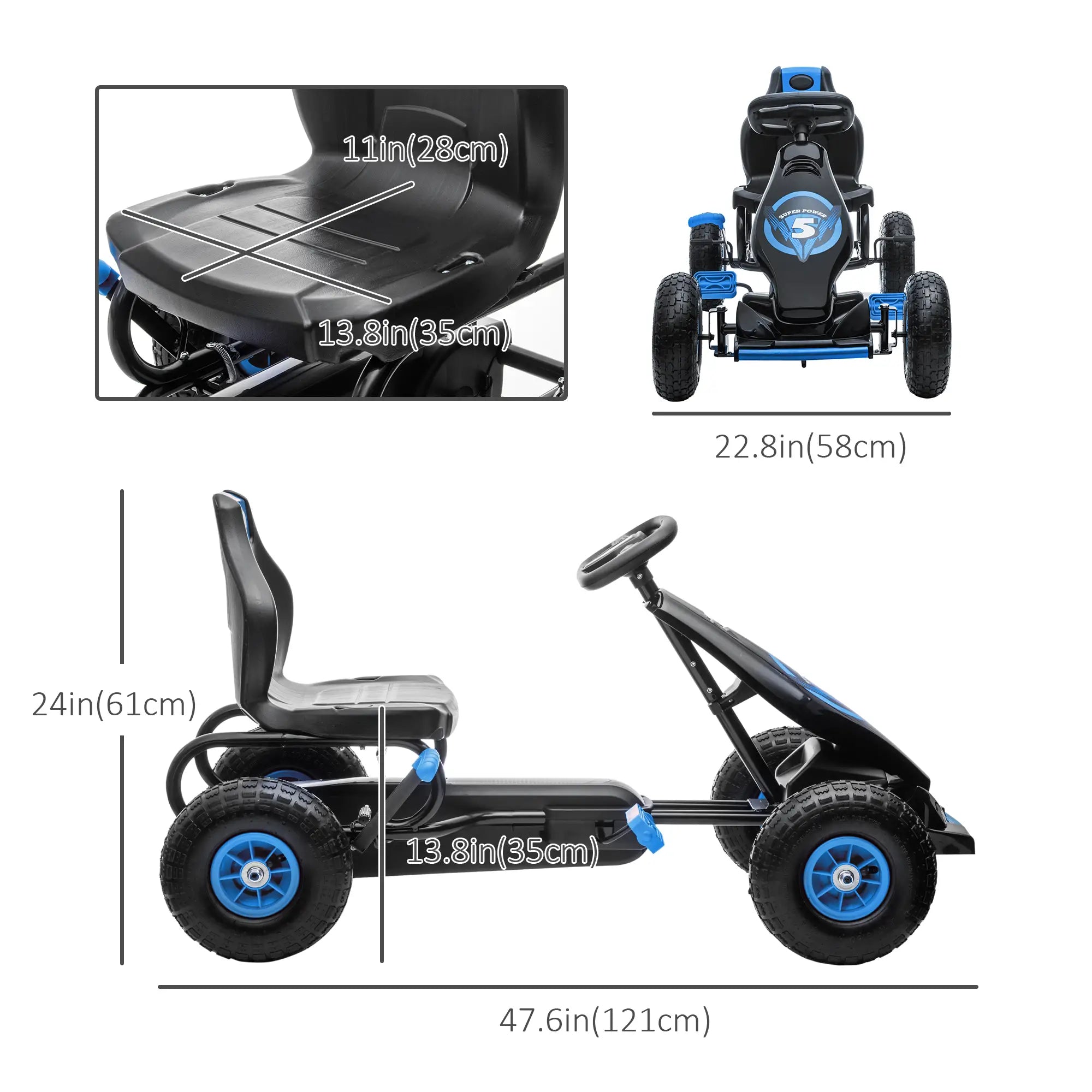 Kids Pedal Go Kart, Adjustable Seat, Rubber Wheels, Hand Brake, Ages 5-12, Blue Pedal Go Karts for Kids at Gallery Canada