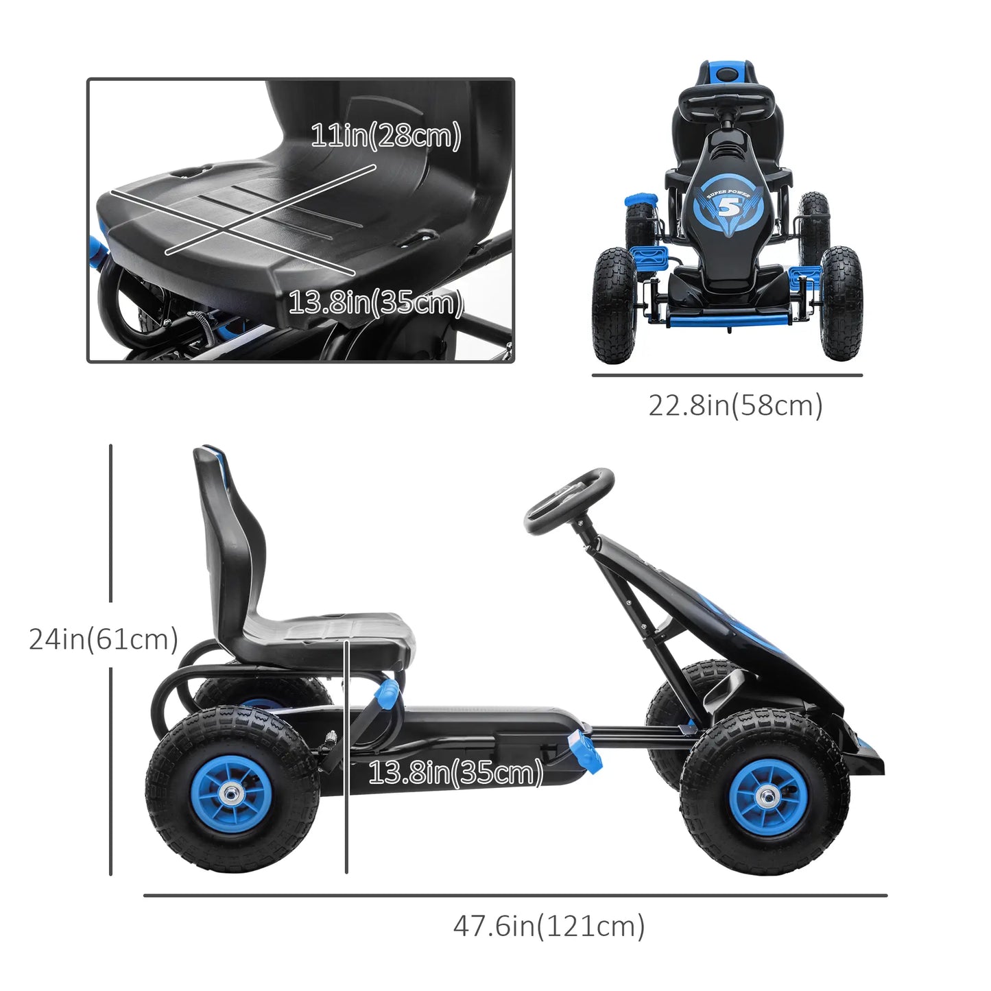 Kids Pedal Go Kart, Adjustable Seat, Rubber Wheels, Hand Brake, Ages 5-12, Blue Pedal Go Karts for Kids at Gallery Canada