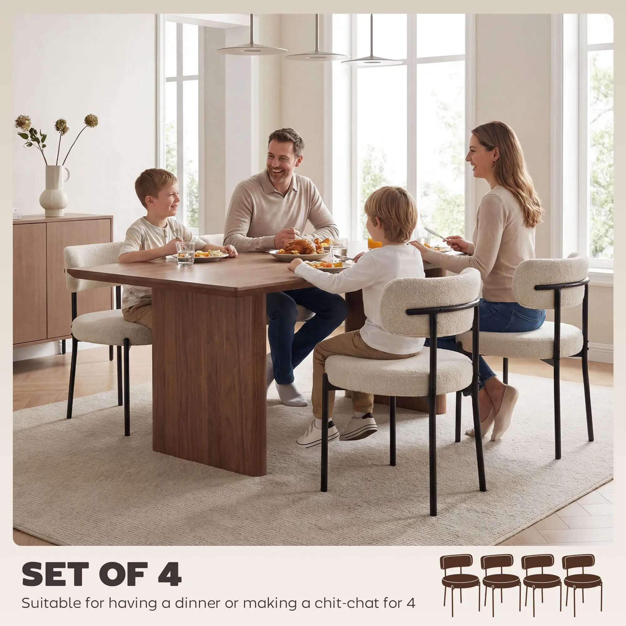 Modern Dining Chairs, Berber Fleece Upholstery, Steel Legs, 4 Pieces, Beige Dining Chairs at Gallery Canada