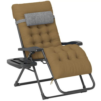 Padded Folding Recliner Chair, Adjustable Backrest, Removable Cushion, Light Khaki Lounger Chairs at Gallery Canada