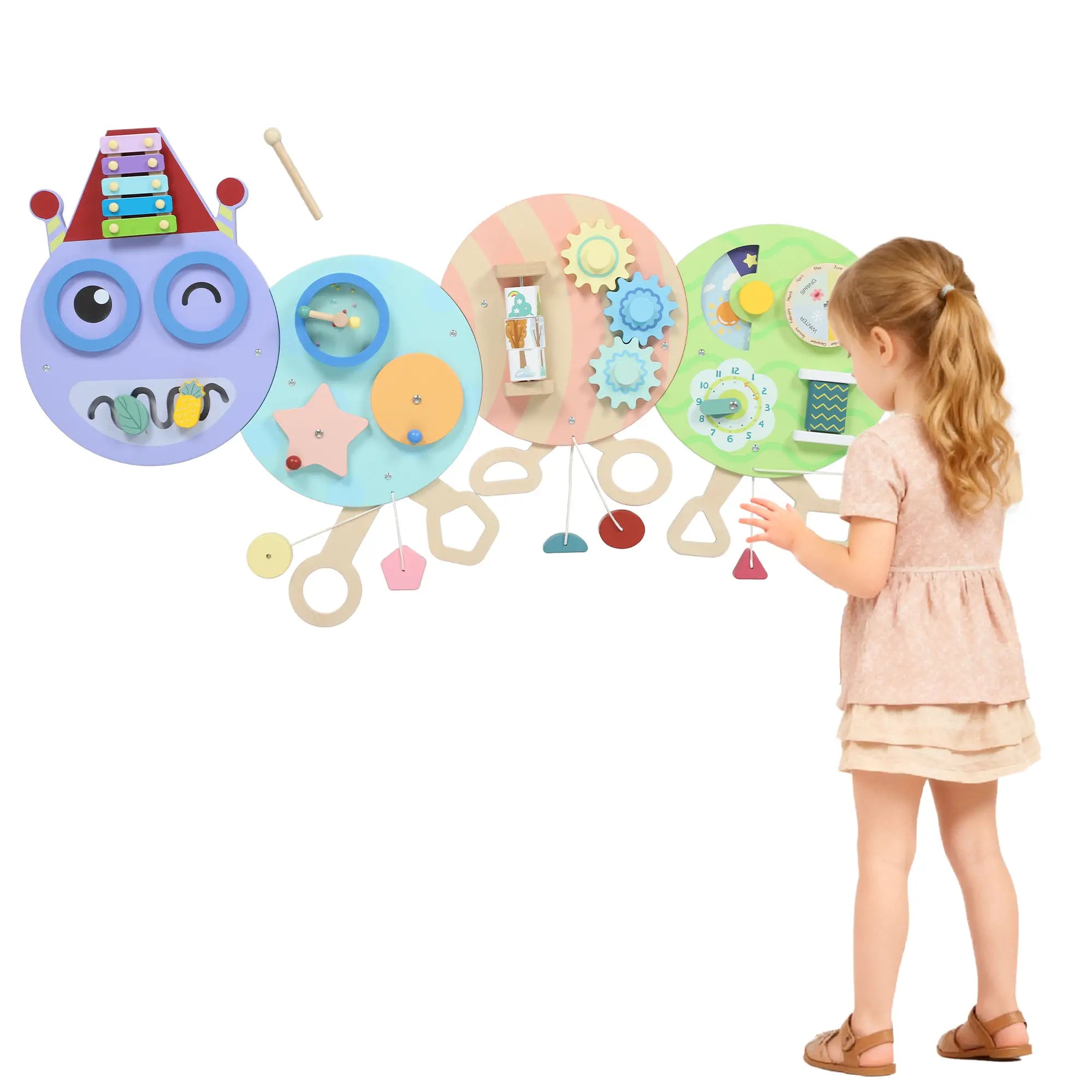 Caterpillar Montessori Busy Board, 7 in 1 Sensory Wall, for Toddlers 3+ Years Toy Playsets at Gallery Canada